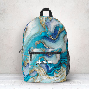 Elegantes blaues Aqua-Marmor Imitate Glitzer Bedruckter Rucksack