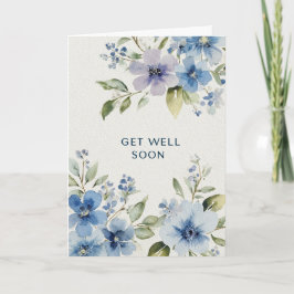Elegantes blaues Aquarell-Blumen-„Gute Besserung“- Karte