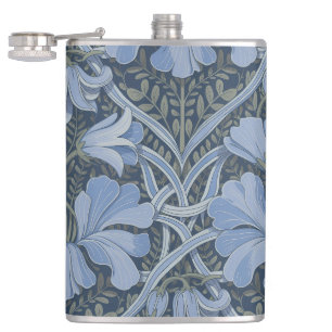 Elegantes blaues Aquarell-Blumenmuster Flachmann