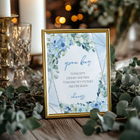 Elegantes blaues Aquarell Blumenmuster Offenes Bar
