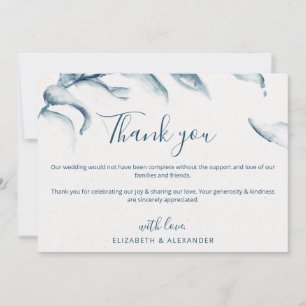Elegantes blaues Aquarell Romantische Hochzeit Dankeskarte