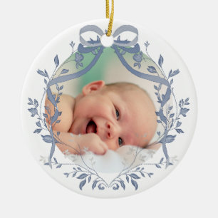 elegantes blaues Aquarellbild Taufe danke Keramik Ornament