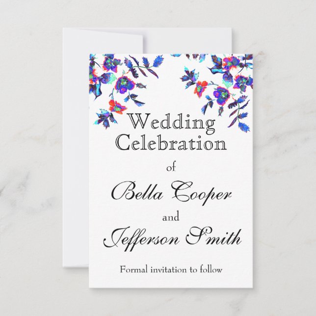 Elegantes blaues Aquarellblumen Save The Date (Vorderseite)