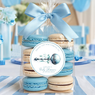 Elegantes Blaues Baby Rassel Jungen Baby Shower Da Runder Aufkleber