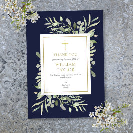 Elegantes Blaues Beerdigungsgeplänkel-Gold-Kreuz Dankeskarte