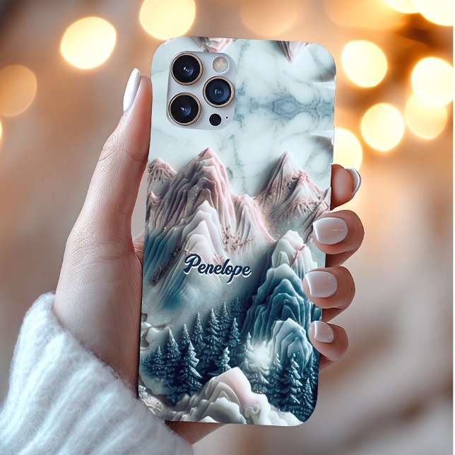 Elegantes blaues Bergchinoiserie Monogramm iPhone 16 Pro Hülle (Von Creator hochgeladen)