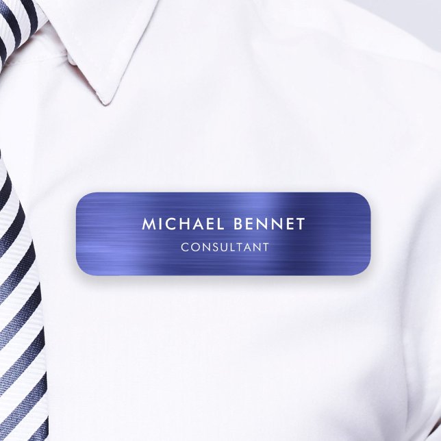 Elegantes, blaues Berufliches Geschäft Namensschild (Elegant Navy Blue Professional Business Name Tag)