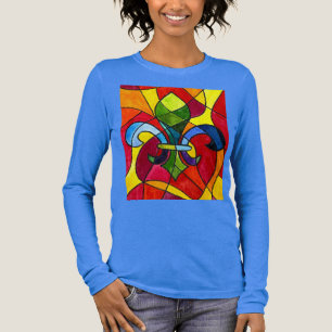 Elegantes blaues Bleiglas-Fleur-de-Lis-Aquarell Tri-Blend Shirt