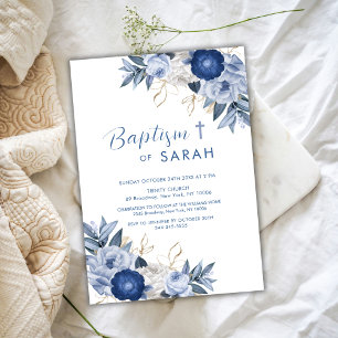 Elegantes Blaues Blume Taufe Christening Cross Einladung