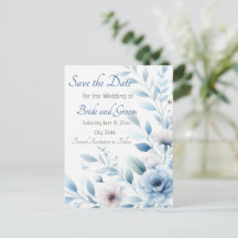Elegantes blaues Blumen-Save-the-Date-Motiv
