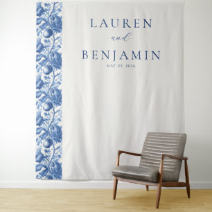 Elegantes blaues Blumen- und Fruchtmotiv Wandteppich