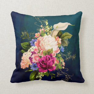 Elegantes Blaues Blumenkissen Kissen