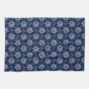 Elegantes blaues Blumenmuster Geschirrtuch