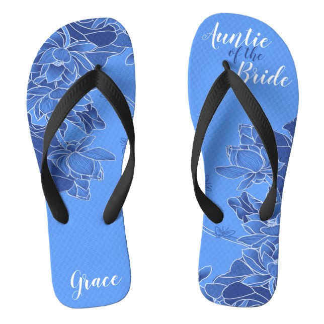 Elegantes blaues Blumenmuster Hochzeit Flip Flops (Fußbett)