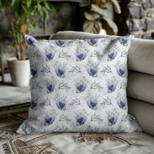 Elegantes blaues Blumenmuster Kissen