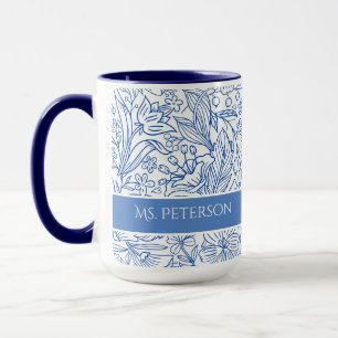 Elegantes blaues Blumenmuster nach Maß Tasse