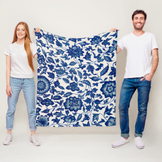 Elegantes blaues Blumenmuster - weiche Fleece Blan