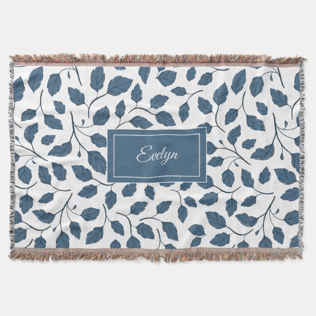 Elegantes blaues botanisches Blätter Decke (Vorderseite)