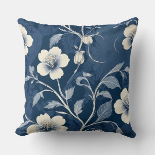 Elegantes blaues botanisches Floral Kissen