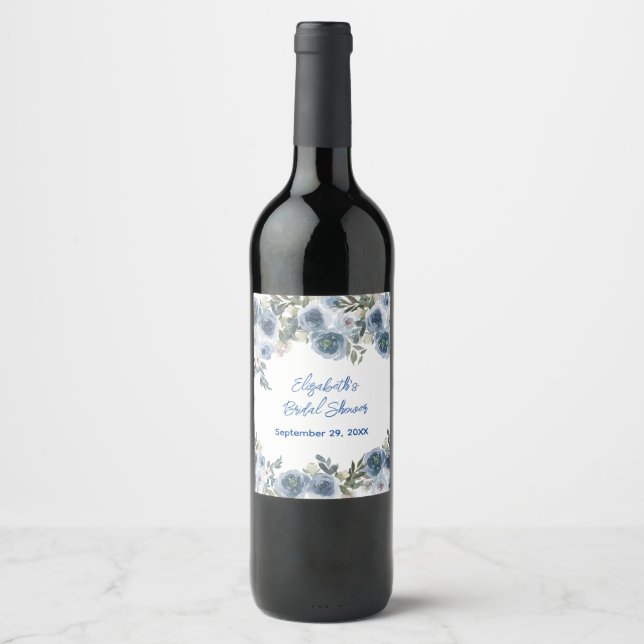 Elegantes blaues Brautparty Weinetikett (Vorderseite)