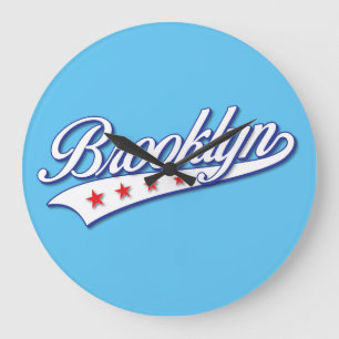 Elegantes Blaues Brooklyn-Swoosh-Logo-Design Große Wanduhr