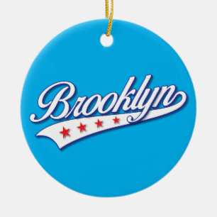Elegantes Blaues Brooklyn-Swoosh-Logo-Design Keramik Ornament