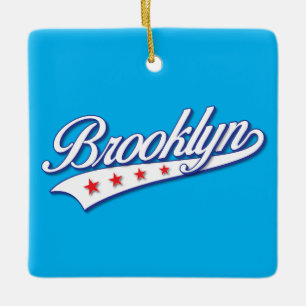 Elegantes blaues Brooklyn-Swoosh-Logo-Design Keramikornament