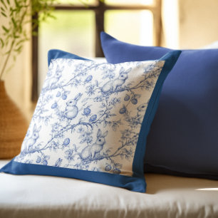 Elegantes Blaues Bunny-Toile-Oster-Wurfkissen Kissen