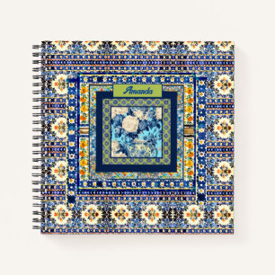 Elegantes blaues Chinoiserie-Floralmonogramm Notizbuch