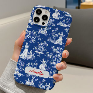 Elegantes blaues Chinoiserie-Toile-Blumenmonogramm iPhone 16 Pro Hülle