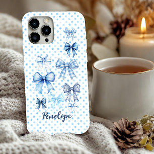 Elegantes, blaues Coquette-Bogen mit gepunktetem T iPhone 16 Pro Hülle