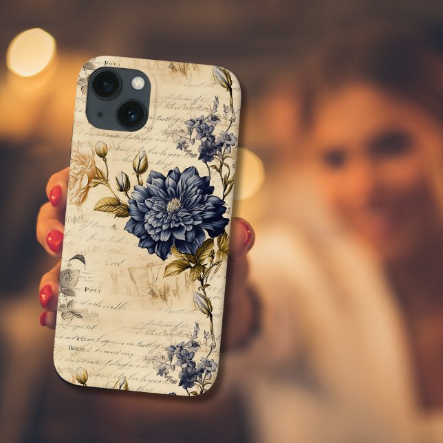 Elegantes blaues Cream Floral Muster Case-Mate iPhone Hülle (Von Creator hochgeladen)