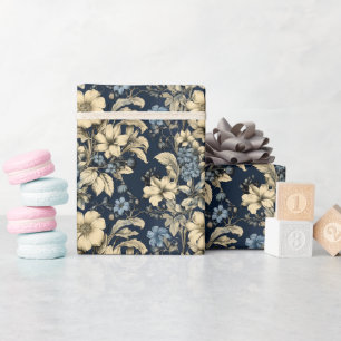 Elegantes blaues Cream Floral Muster Geschenkpapier