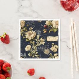 Elegantes blaues Cream Floral Muster Serviette