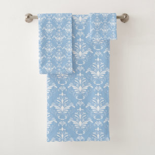 Elegantes blaues Damast-Muster Badhandtuch Set