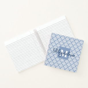 Elegantes blaues Damast-Schönes monogrammiertes Sp Notizbuch