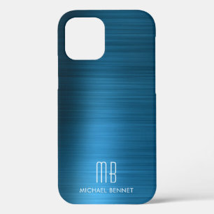 Elegantes blaues faux gebürstetes Metall-Monogramm Case-Mate iPhone Hülle