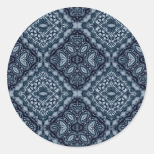 Elegantes blaues Fliesenmuster Runder Aufkleber