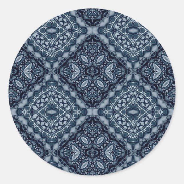 Elegantes blaues Fliesenmuster Runder Aufkleber (Vorderseite)
