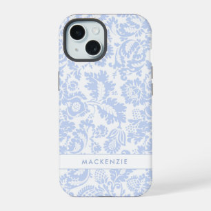 Elegantes blaues florales Botanik-Design iPhone 15 Hülle