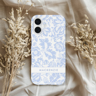 Elegantes blaues florales Botanik-Design iPhone 16 Hülle
