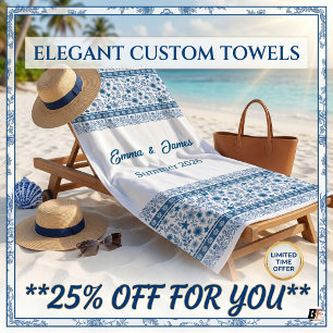 Elegantes blaues florales Chinoiserie-Sommer-Tuch Strandtuch