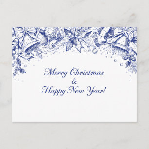 Elegantes blaues florales Frohe Weihnachten Chinoi Postkarte