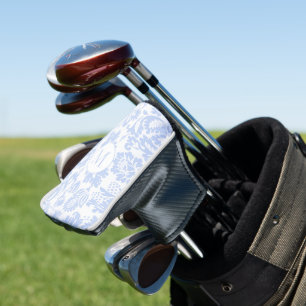 Elegantes blaues florales Monogramm Golf Headcover