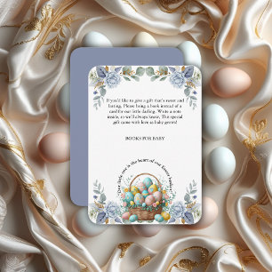 Elegantes blaues florales Osterei-Korb-Baby-Party Begleitkarte