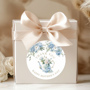 Elegantes Blaues Florales Teeparty-Dankeschön Runder Aufkleber