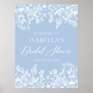 Elegantes blaues florales Willkommensschild für di Poster