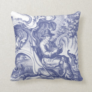 Elegantes blaues französisches barockes Toile Kissen