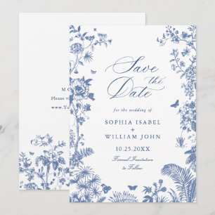 Elegantes Blaues Französisches Garten Blumen Hochz Save The Date