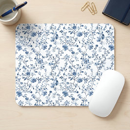 Elegantes blaues französisches Toile-Blumenmuster Mousepad